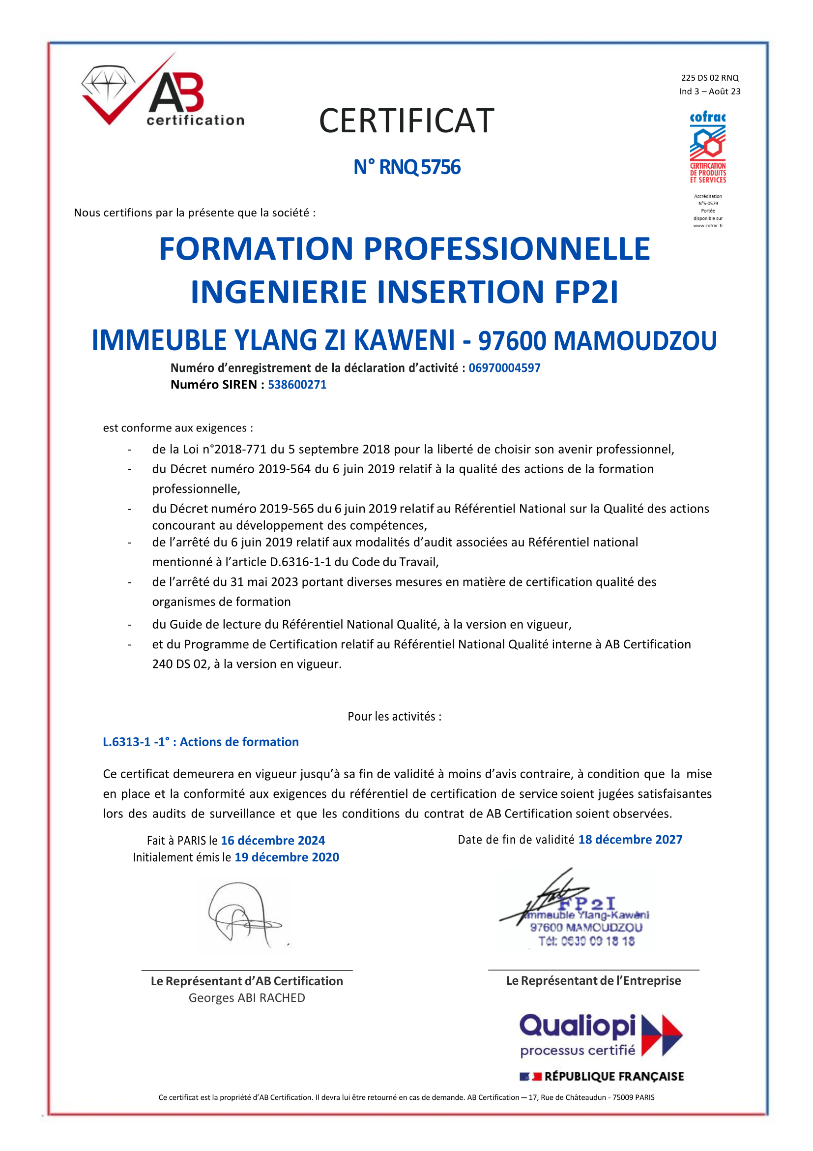 Certificat Qualiopi